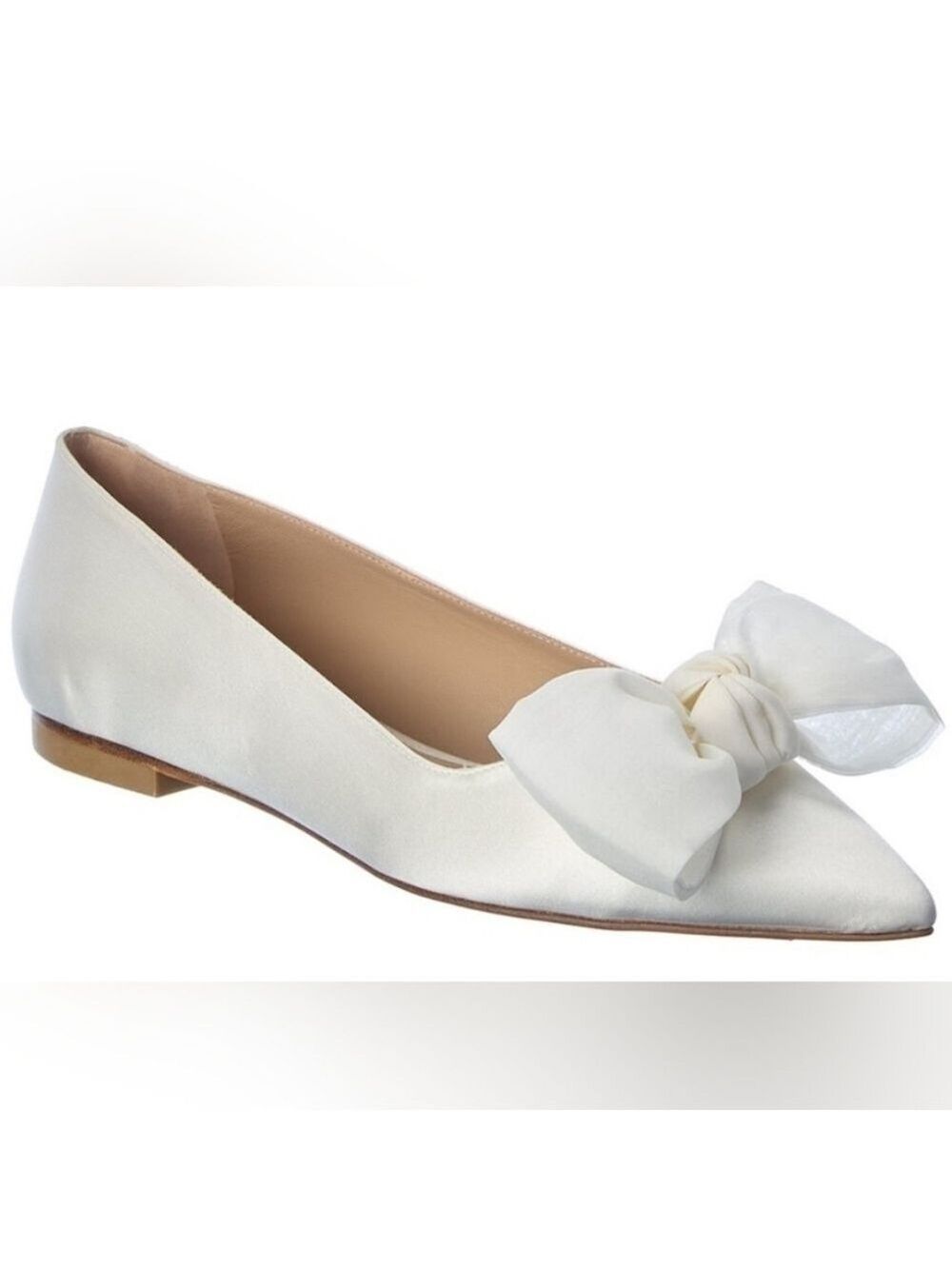 NWTStuart Weitzman ANNY MESH White Silk Satin Bow Flats Pointed Toe Bridal Shoes